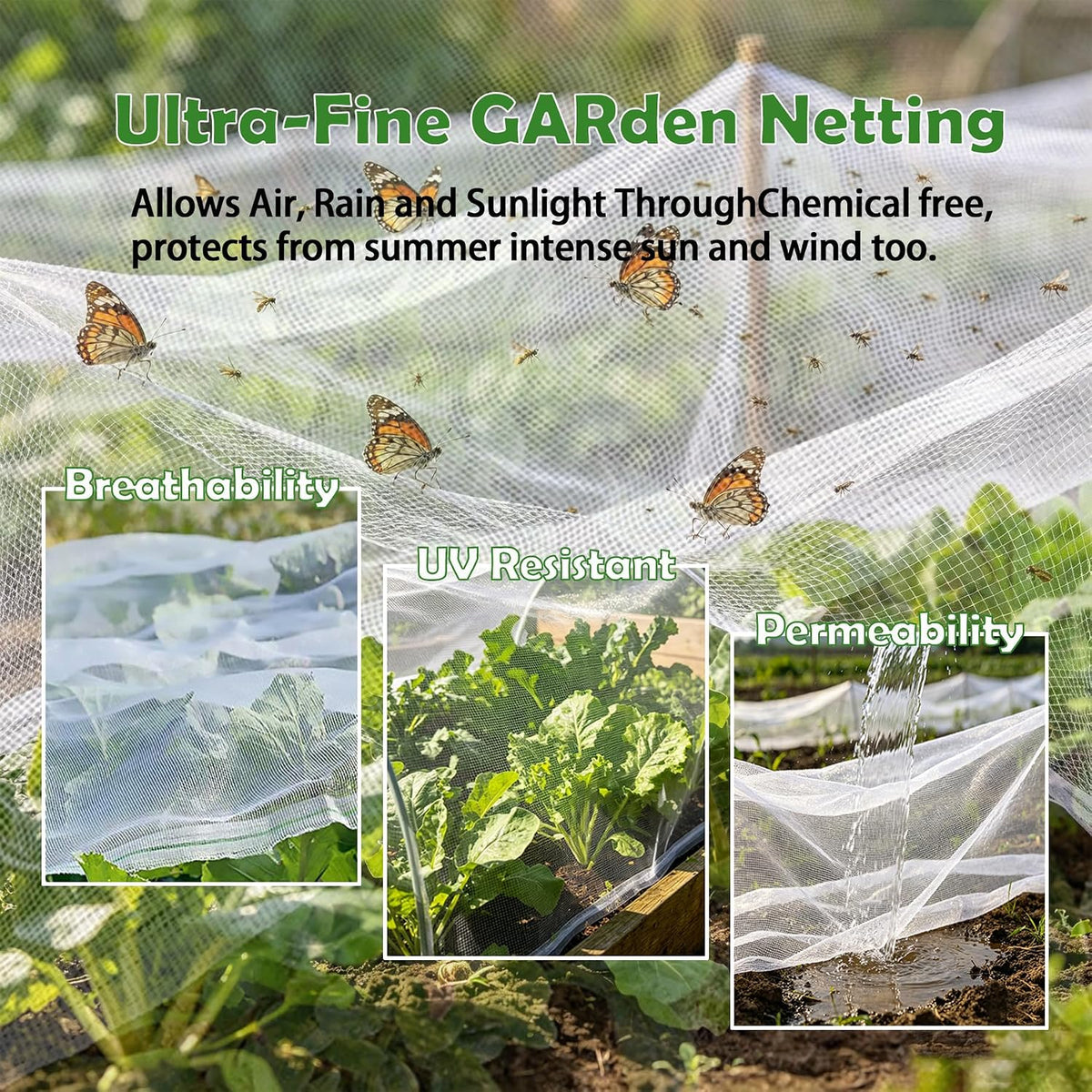 Garden Netting 2 Pack 10x33ft - Ultra Fine Mesh Pest Barrier, Bird & Insect Plant Cover for Vegetables, Fruits, Flowers, Crops, Greenhouses, Raised Flower Beds