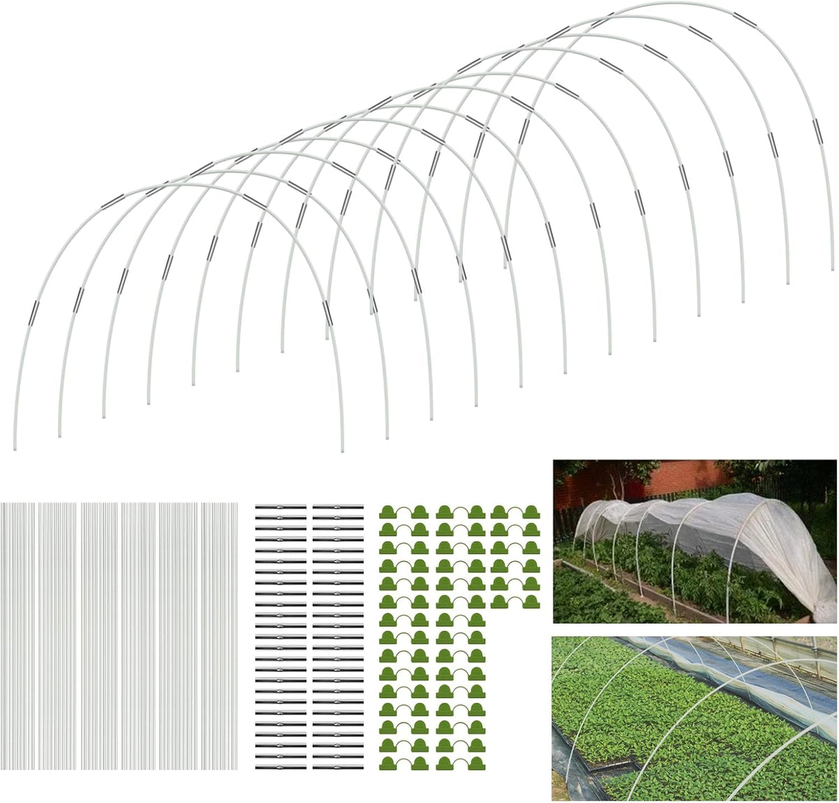 30Pcs Garden Hoop for Raised Beds, 6 Sets of 7FT Long DIY Greenhouse Hoops Grow Tunnel Fiberglass Plant Support Hoops Frame Rust-Free Garden Stakes for Netting Shade Cloth Row Cover Garden Supplies