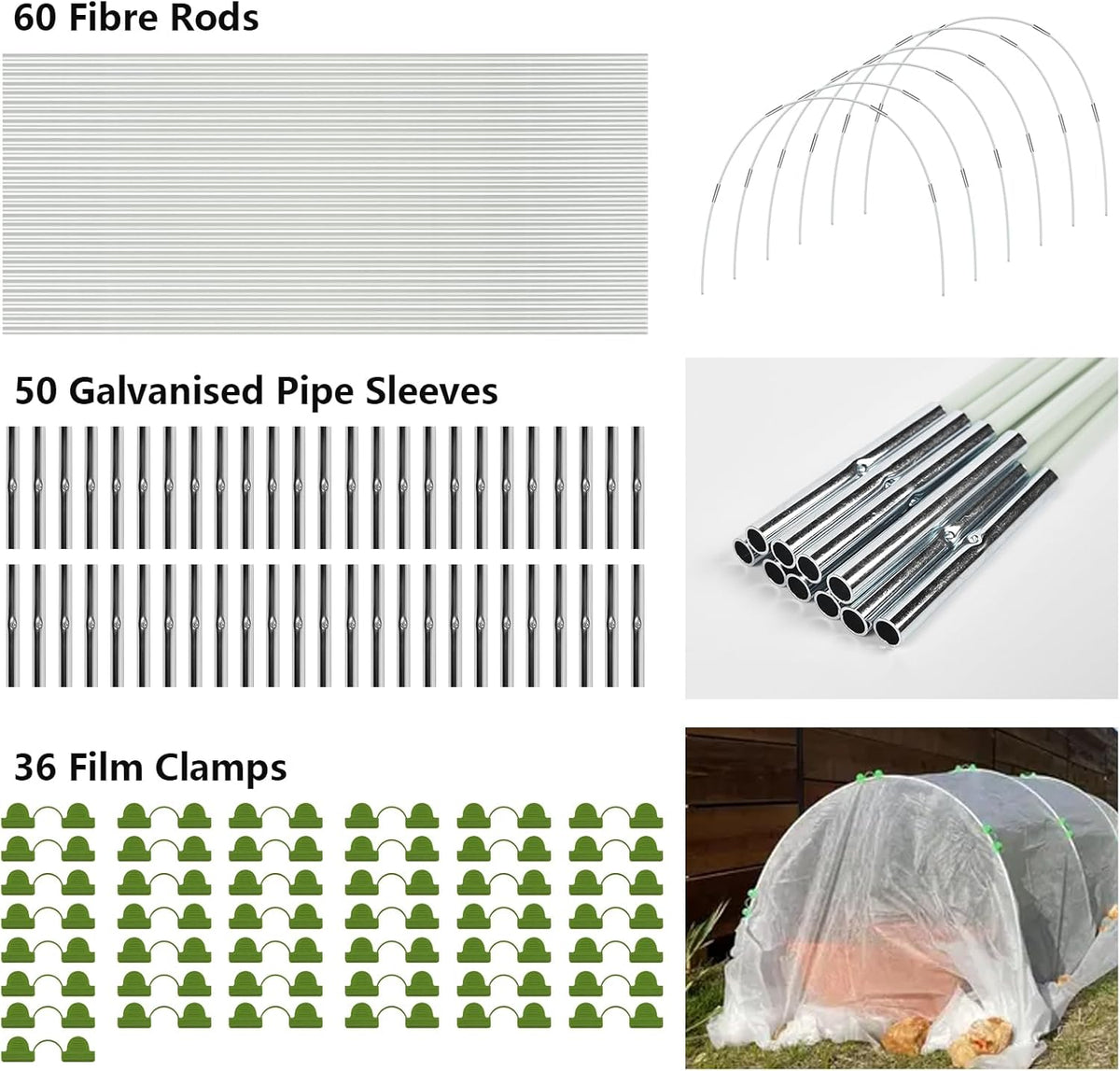 30Pcs Garden Hoop for Raised Beds, 6 Sets of 7FT Long DIY Greenhouse Hoops Grow Tunnel Fiberglass Plant Support Hoops Frame Rust-Free Garden Stakes for Netting Shade Cloth Row Cover Garden Supplies
