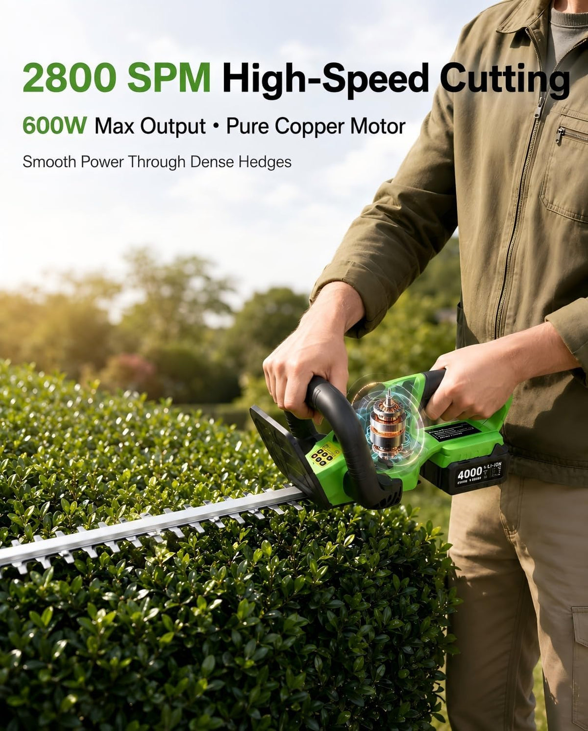 Hedge Trimmer Cordless 22", 20V Electric Bush Trimmer, 2 Batteries