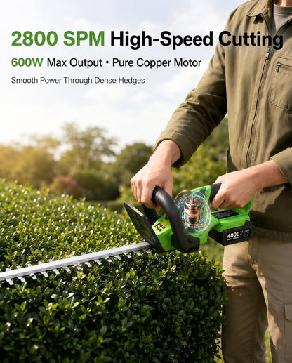 Hedge Trimmer Cordless 22", 20V Electric Bush Trimmer, 2 Batteries