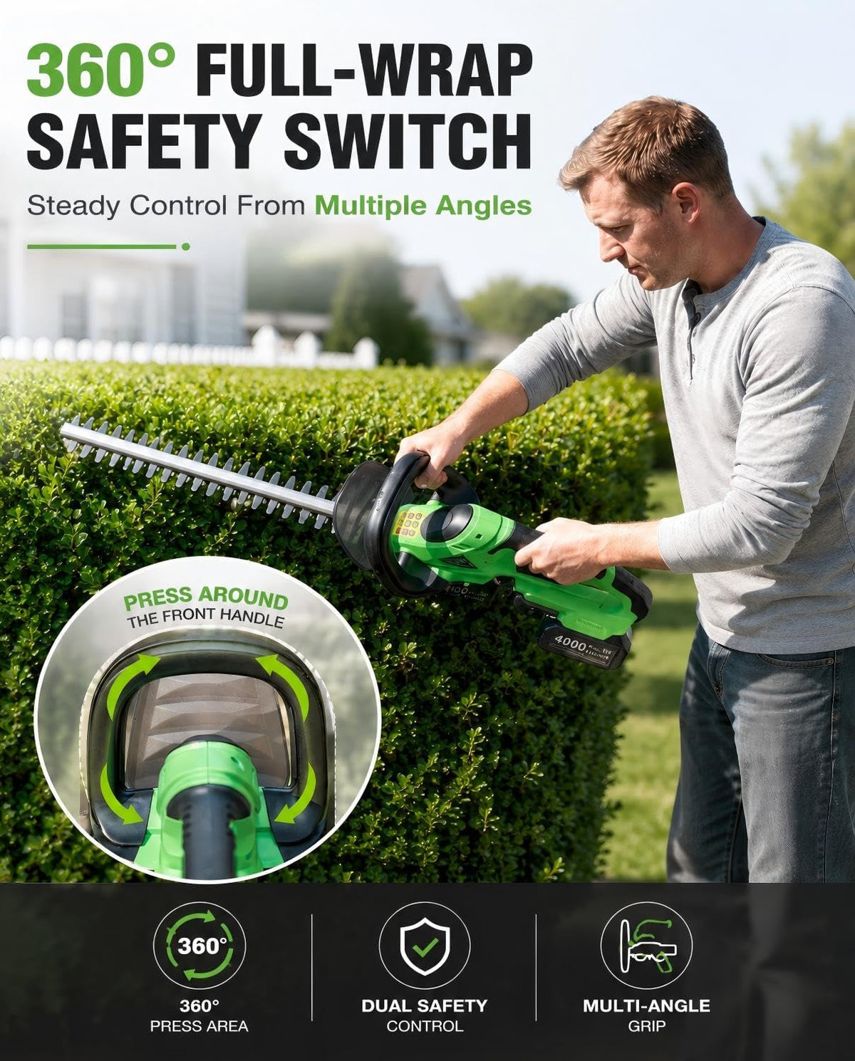 Hedge Trimmer Cordless 22", 20V Electric Bush Trimmer, 2 Batteries