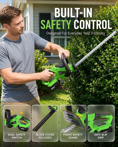 Hedge Trimmer Cordless 22", 20V Electric Bush Trimmer, 2 Batteries