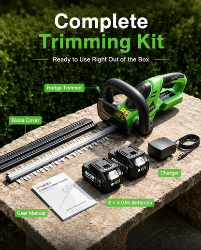 Hedge Trimmer Cordless 22", 20V Electric Bush Trimmer, 2 Batteries