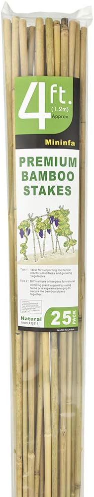 Natural Bamboo Stakes 4 Feet, Eco-Friendly Garden Stakes, Plant Stakes Supports Climbing for Tomatoes, Trees, Beans, 25 Pack