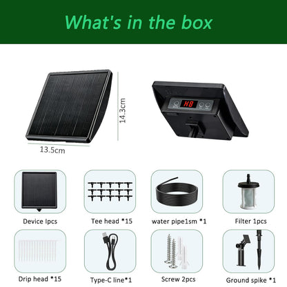 49FT Solar Drip Irrigation System, Automatic Watering Irrigation Kit for 15 Potted Plants, Auto DIY Watering System Plant Water Devices with Timer for Greenhouse Balcony Indoor Outdoor
