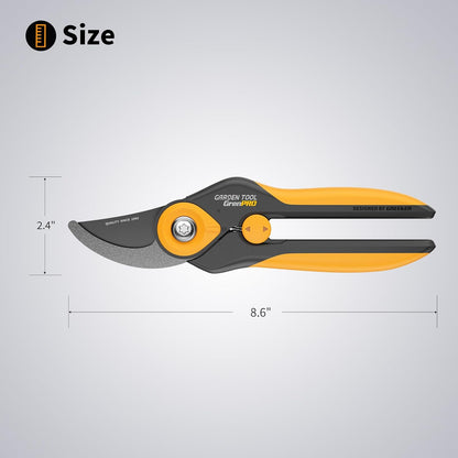 Heavy Duty Bypass Pruning Shears, 8.6", 1.38" Capacity, Orange