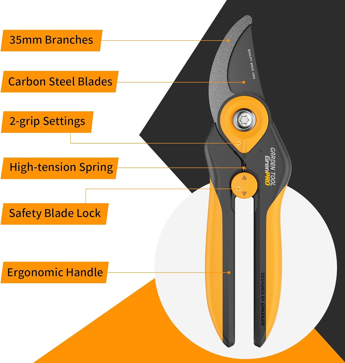 Heavy Duty Bypass Pruning Shears, 8.6", 1.38" Capacity, Orange
