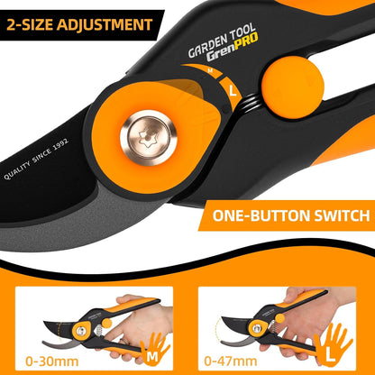 Heavy Duty Bypass Pruning Shears, 8.6", 1.38" Capacity, Orange