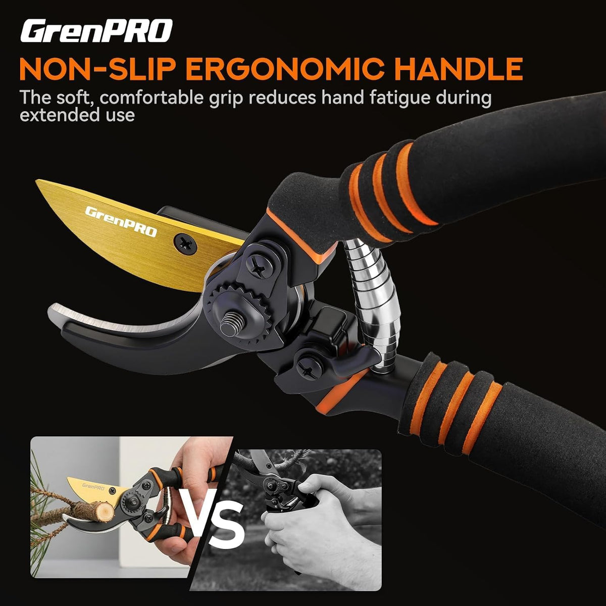 Heavy Duty Bypass Pruning Shears, 8.6", 1.38" Capacity, Orange