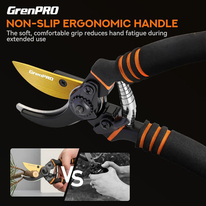 Heavy Duty Bypass Pruning Shears, 8.6", 1.38" Capacity, Orange