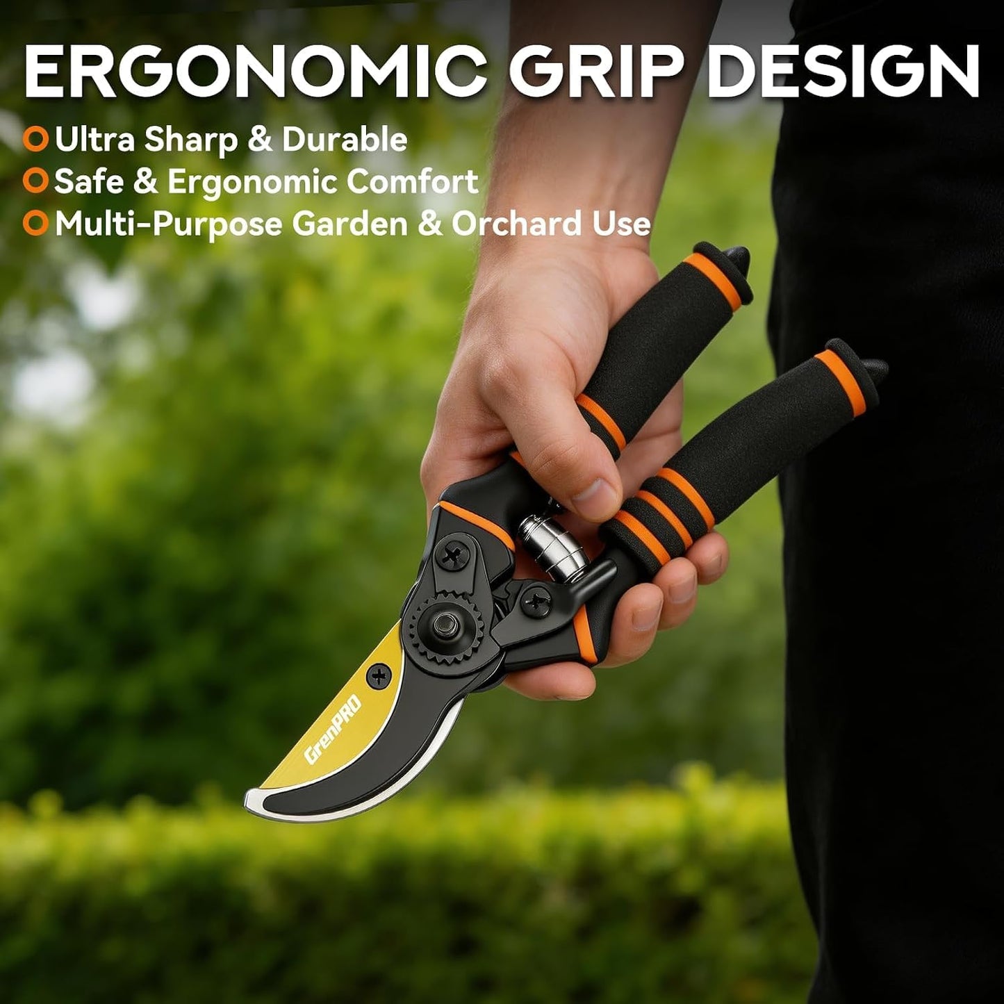 Heavy Duty Bypass Pruning Shears, 8.6", 1.38" Capacity, Orange