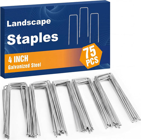 75 Pack Landscape Staples 4 Inch, 12 Gauge Garden Stakes