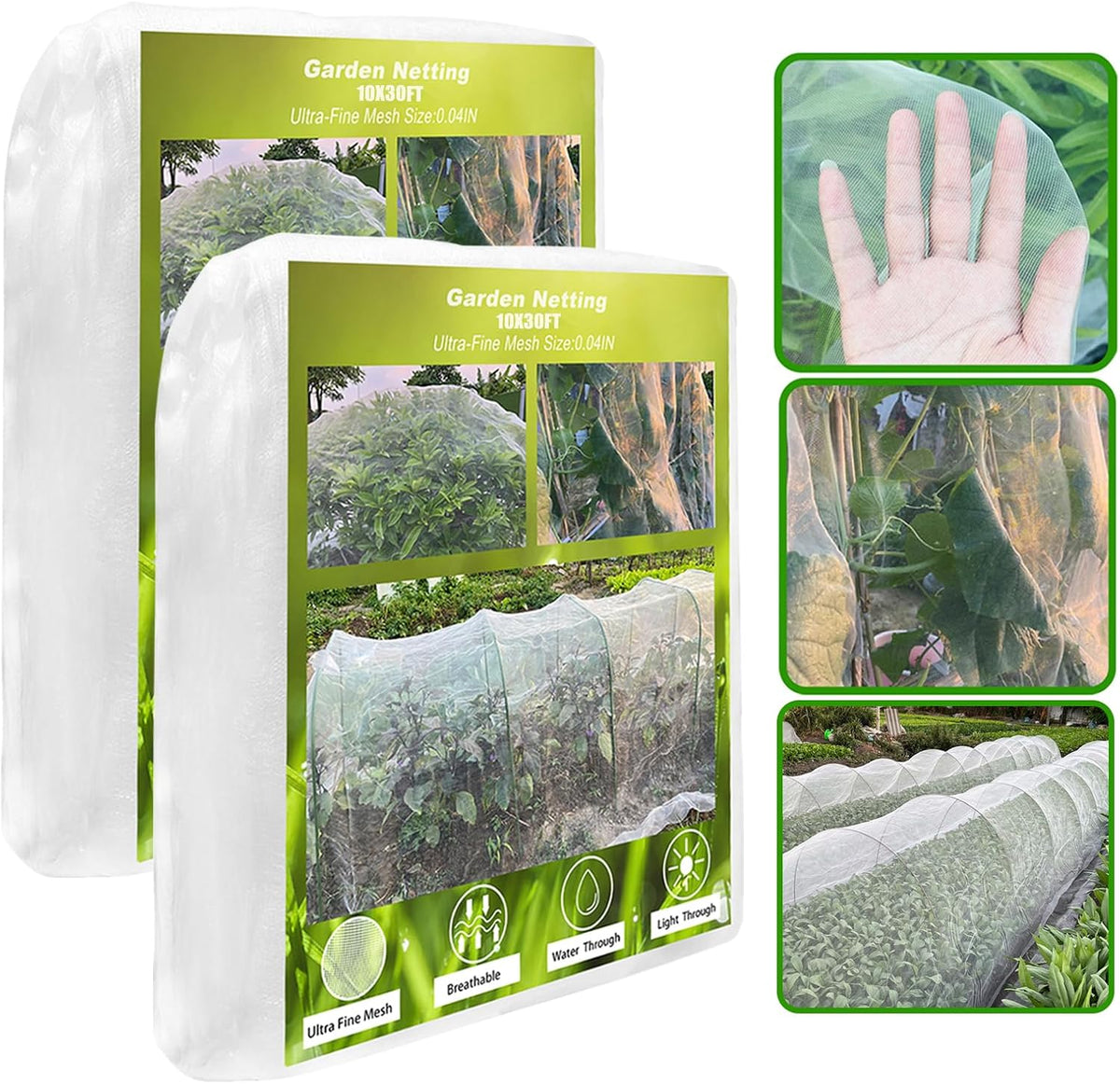 Garden Netting, 2 Pack 10X39.3FT Ultra Fine Insect Netting for Vegetable Flowers Fruits, Garden Mesh Plant Cover Row Cover Barrier Protection Net for Birds, Garden Netting for Raised Beds