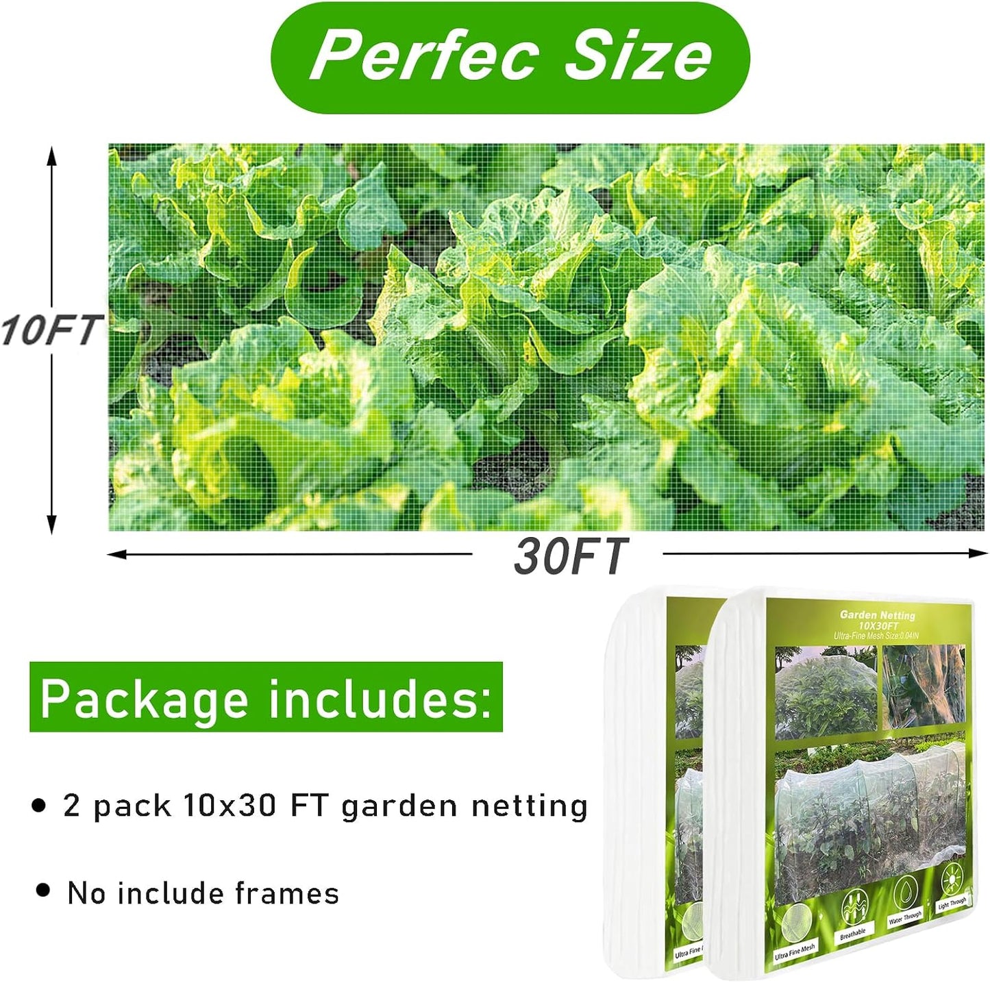 Garden Netting, 2 Pack 10X39.3FT Ultra Fine Insect Netting for Vegetable Flowers Fruits, Garden Mesh Plant Cover Row Cover Barrier Protection Net for Birds, Garden Netting for Raised Beds