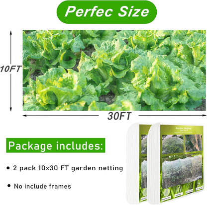 Garden Netting, 2 Pack 10X39.3FT Ultra Fine Insect Netting for Vegetable Flowers Fruits, Garden Mesh Plant Cover Row Cover Barrier Protection Net for Birds, Garden Netting for Raised Beds