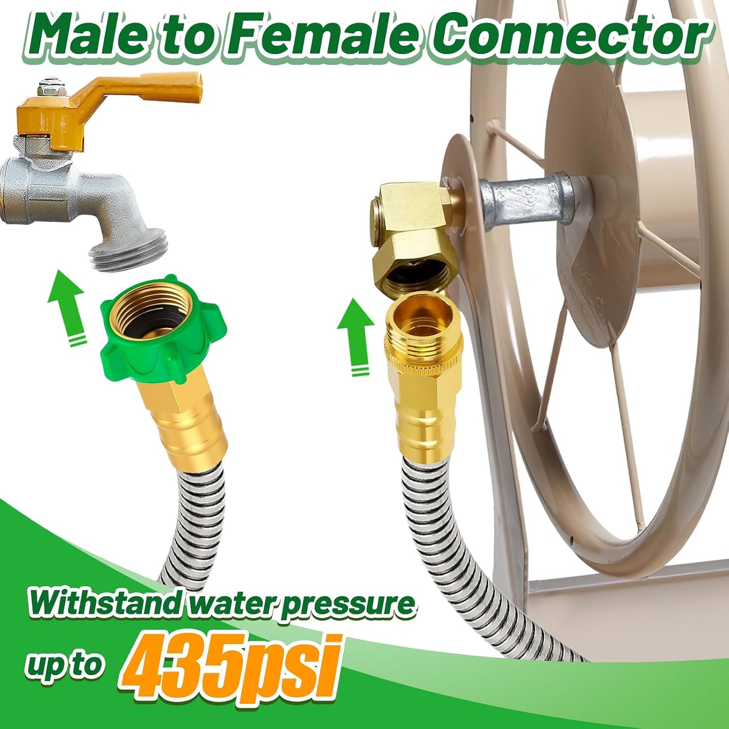 5ft Short Metal Garden Hose with Male to Female Connector