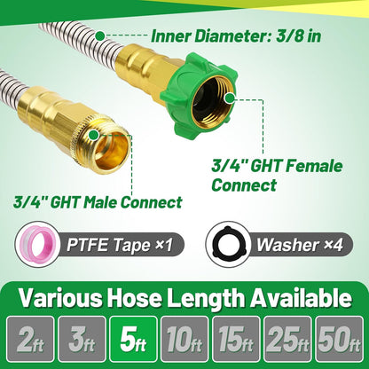 5ft Short Metal Garden Hose with Male to Female Connector