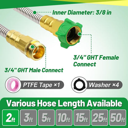 5ft Short Metal Garden Hose with Male to Female Connector