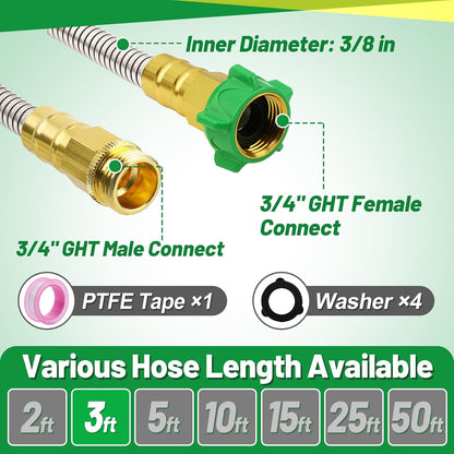 5ft Short Metal Garden Hose with Male to Female Connector