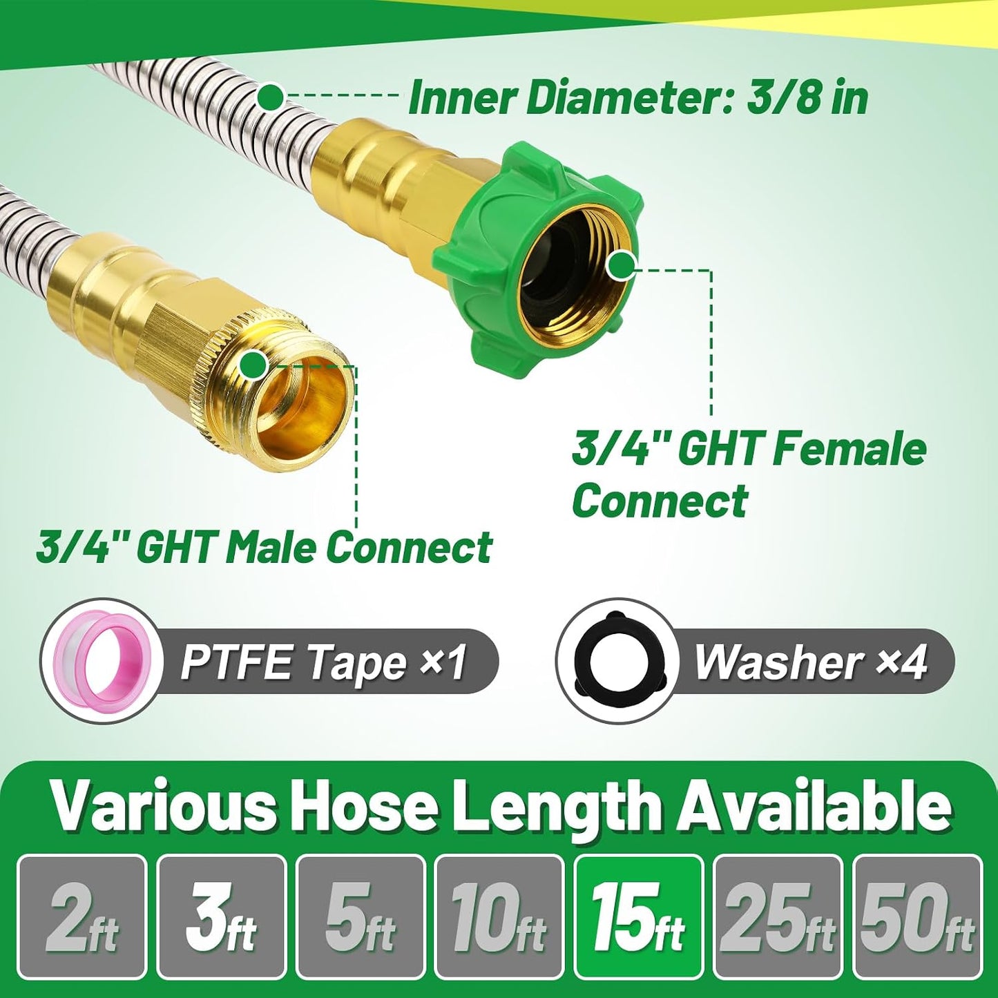 5ft Short Metal Garden Hose with Male to Female Connector