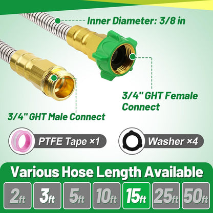 5ft Short Metal Garden Hose with Male to Female Connector