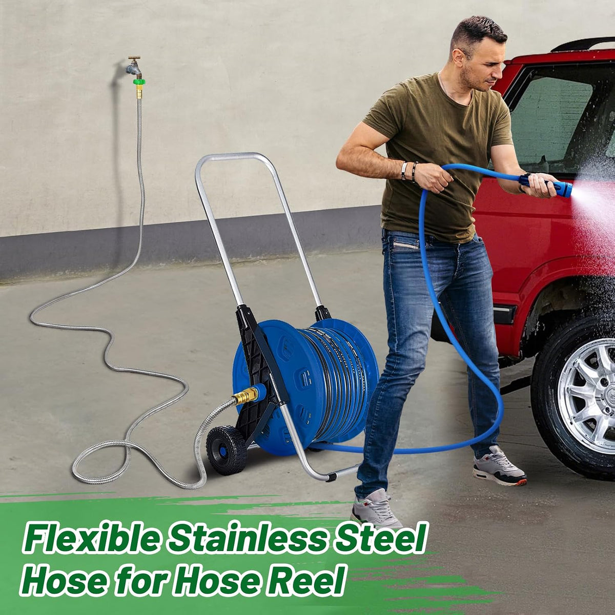 5ft Short Metal Garden Hose with Male to Female Connector