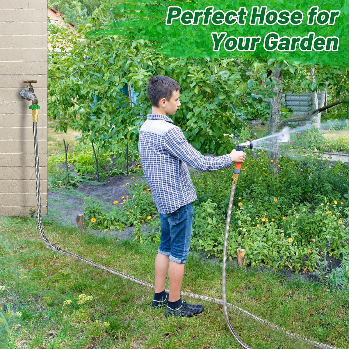 5ft Short Metal Garden Hose with Male to Female Connector