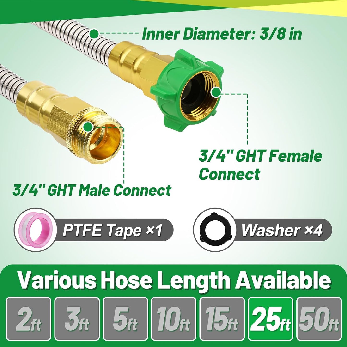 5ft Short Metal Garden Hose with Male to Female Connector