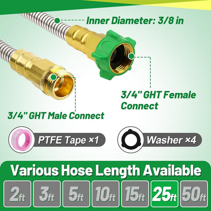 5ft Short Metal Garden Hose with Male to Female Connector