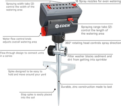 94145 4-Way Adjustable Mini Turbo Oscillating Sprinkler with Step Spike Gear Drive, Heavy Duty, Gardening Watering System, Lawn & Garden, Coverage up to 4069sq.ft