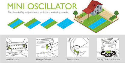 94145 4-Way Adjustable Mini Turbo Oscillating Sprinkler with Step Spike Gear Drive, Heavy Duty, Gardening Watering System, Lawn & Garden, Coverage up to 4069sq.ft