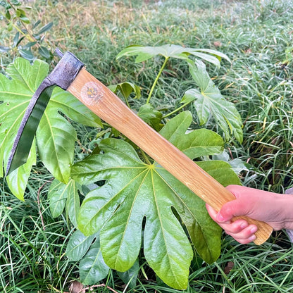 14 Inch Heavy Duty Wide Hoe, Japanese Carbon Steel with Oak Wooden Handle, Without Welding, Garden Tool for Digging, Weeding, and Planting