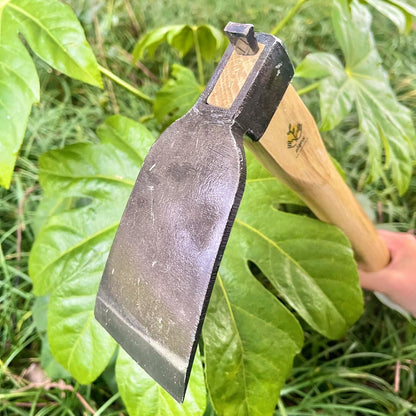 14 Inch Heavy Duty Wide Hoe, Japanese Carbon Steel with Oak Wooden Handle, Without Welding, Garden Tool for Digging, Weeding, and Planting