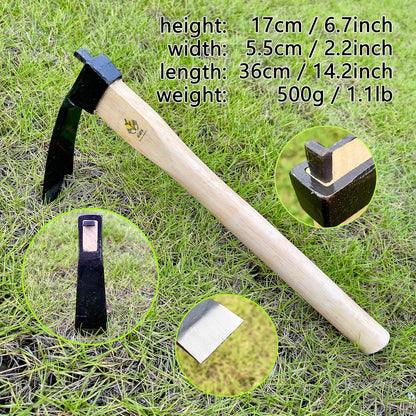 14 Inch Heavy Duty Wide Hoe, Japanese Carbon Steel with Oak Wooden Handle, Without Welding, Garden Tool for Digging, Weeding, and Planting