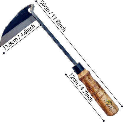 14 Inch Heavy Duty Wide Hoe, Japanese Carbon Steel with Oak Wooden Handle, Without Welding, Garden Tool for Digging, Weeding, and Planting