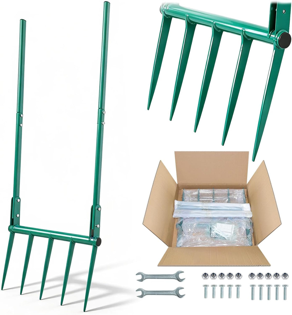 Broadfork Garden Tool with 11.8" Long Tines, 5-Tine Broad Fork for Gardening Heavy Duty, Unbreakable Garden Fork & Hand Tiller for Farm Digging, Crushing, Aerating Soil