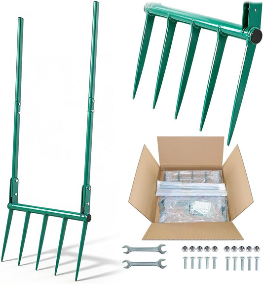 Broadfork Garden Tool with 11.8" Long Tines, 5-Tine Broad Fork for Gardening Heavy Duty, Unbreakable Garden Fork & Hand Tiller for Farm Digging, Crushing, Aerating Soil