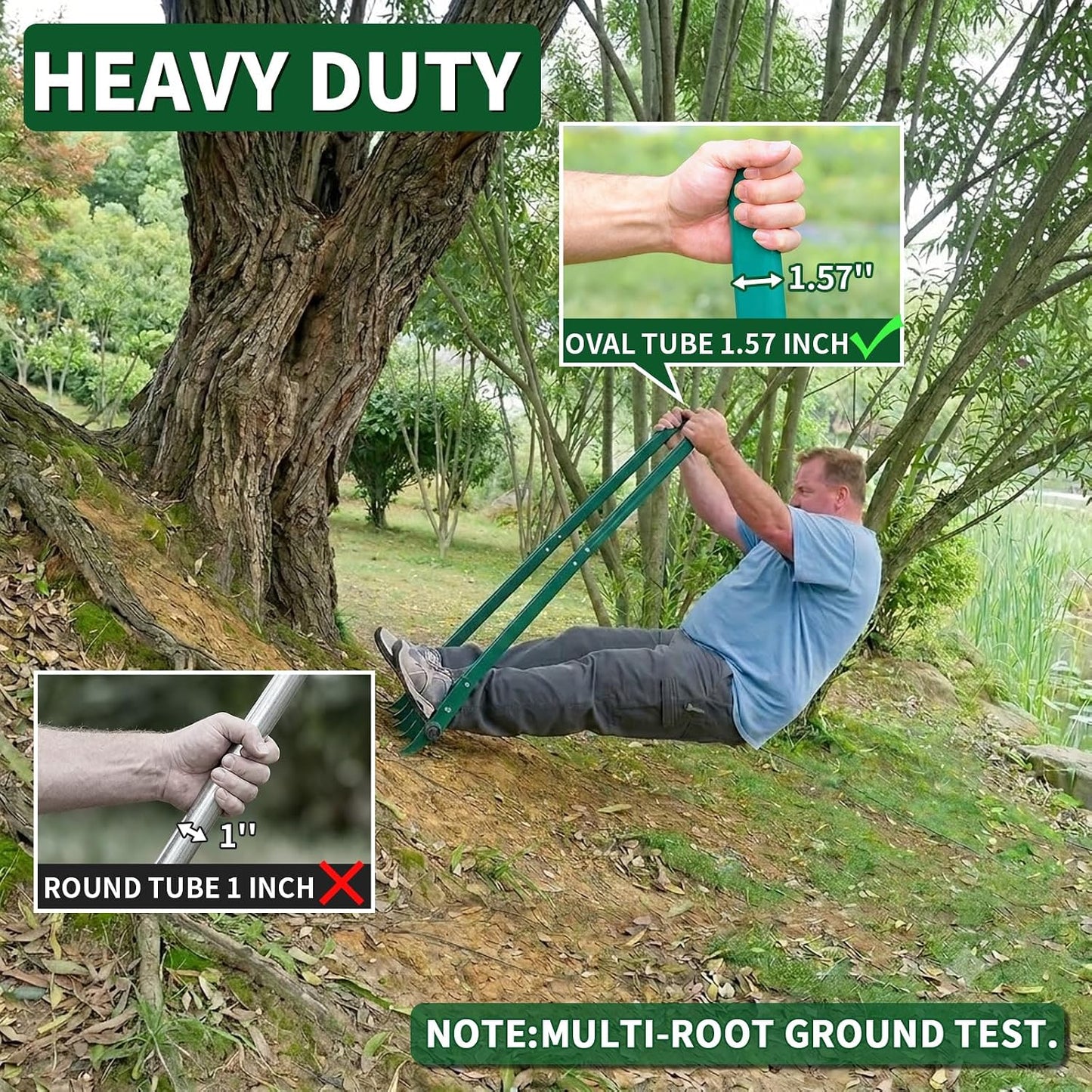 Broadfork Garden Tool with 11.8" Long Tines, 5-Tine Broad Fork for Gardening Heavy Duty, Unbreakable Garden Fork & Hand Tiller for Farm Digging, Crushing, Aerating Soil