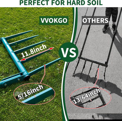 Broadfork Garden Tool with 11.8" Long Tines, 5-Tine Broad Fork for Gardening Heavy Duty, Unbreakable Garden Fork & Hand Tiller for Farm Digging, Crushing, Aerating Soil