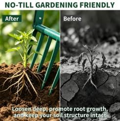 Broadfork Garden Tool with 11.8" Long Tines, 5-Tine Broad Fork for Gardening Heavy Duty, Unbreakable Garden Fork & Hand Tiller for Farm Digging, Crushing, Aerating Soil
