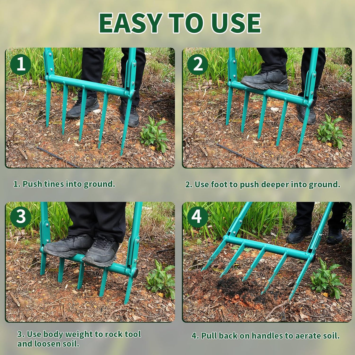 Broadfork Garden Tool with 11.8" Long Tines, 5-Tine Broad Fork for Gardening Heavy Duty, Unbreakable Garden Fork & Hand Tiller for Farm Digging, Crushing, Aerating Soil