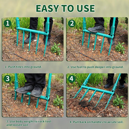 Broadfork Garden Tool with 11.8" Long Tines, 5-Tine Broad Fork for Gardening Heavy Duty, Unbreakable Garden Fork & Hand Tiller for Farm Digging, Crushing, Aerating Soil