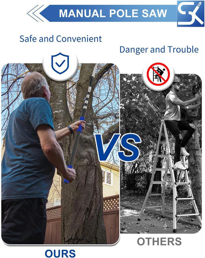 26FT Reach Pole Saws for Tree Trimming, Manual Pruning Pole Saw with 5-20FT Telescoping Extension Pole, Tree Pruner Tree Trimmer with 19" 3X Detachable Saw for Yard Garden Trees Palms Shrubs