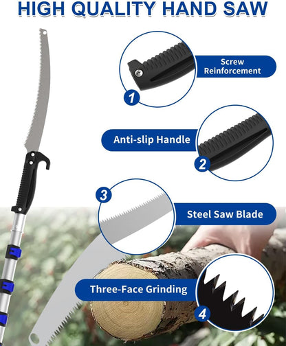 26FT Reach Pole Saws for Tree Trimming, Manual Pruning Pole Saw with 5-20FT Telescoping Extension Pole, Tree Pruner Tree Trimmer with 19" 3X Detachable Saw for Yard Garden Trees Palms Shrubs
