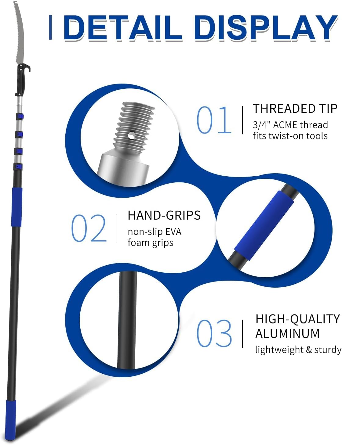 26FT Reach Pole Saws for Tree Trimming, Manual Pruning Pole Saw with 5-20FT Telescoping Extension Pole, Tree Pruner Tree Trimmer with 19" 3X Detachable Saw for Yard Garden Trees Palms Shrubs