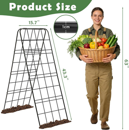 Cucumber Trellis 43.3’’x15.7’’ with Twist Tie and Clips, A-Frame Garden Trellis for Climbing Plants Heavy Duty Metal Plant Support for Cucumber, Grape, Tomato, Pea, Bean, Flower, Raised Bed