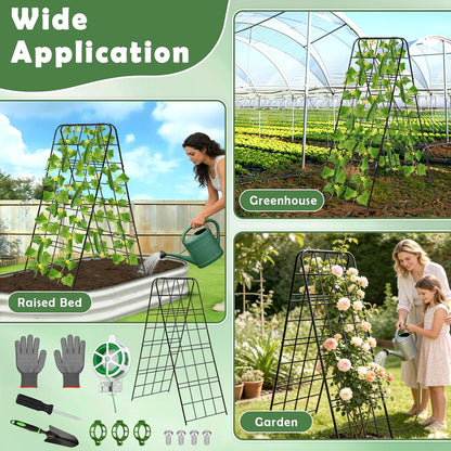 Cucumber Trellis 43.3’’x15.7’’ with Twist Tie and Clips, A-Frame Garden Trellis for Climbing Plants Heavy Duty Metal Plant Support for Cucumber, Grape, Tomato, Pea, Bean, Flower, Raised Bed