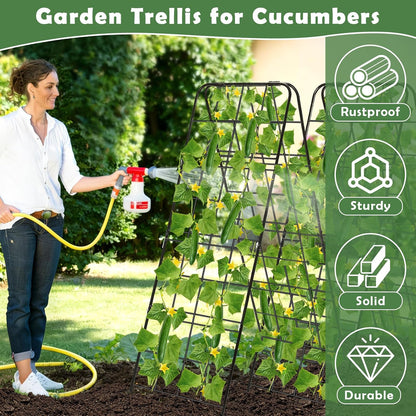 Cucumber Trellis 43.3’’x15.7’’ with Twist Tie and Clips, A-Frame Garden Trellis for Climbing Plants Heavy Duty Metal Plant Support for Cucumber, Grape, Tomato, Pea, Bean, Flower, Raised Bed