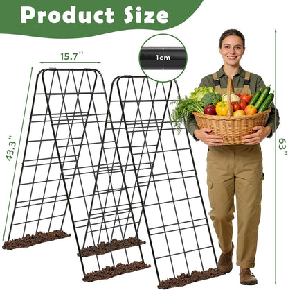 Cucumber Trellis 43.3’’x15.7’’ with Twist Tie and Clips, A-Frame Garden Trellis for Climbing Plants Heavy Duty Metal Plant Support for Cucumber, Grape, Tomato, Pea, Bean, Flower, Raised Bed